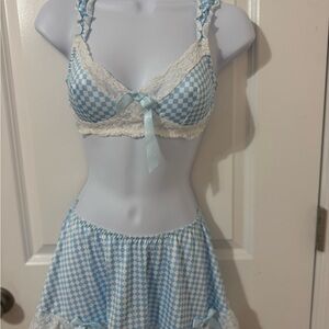 Blue and White Checkered Lingerie Set